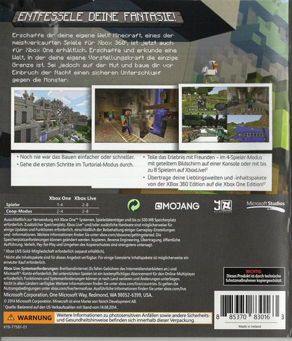 Minecraft: Xbox One Edition - Xbox One Rückseite