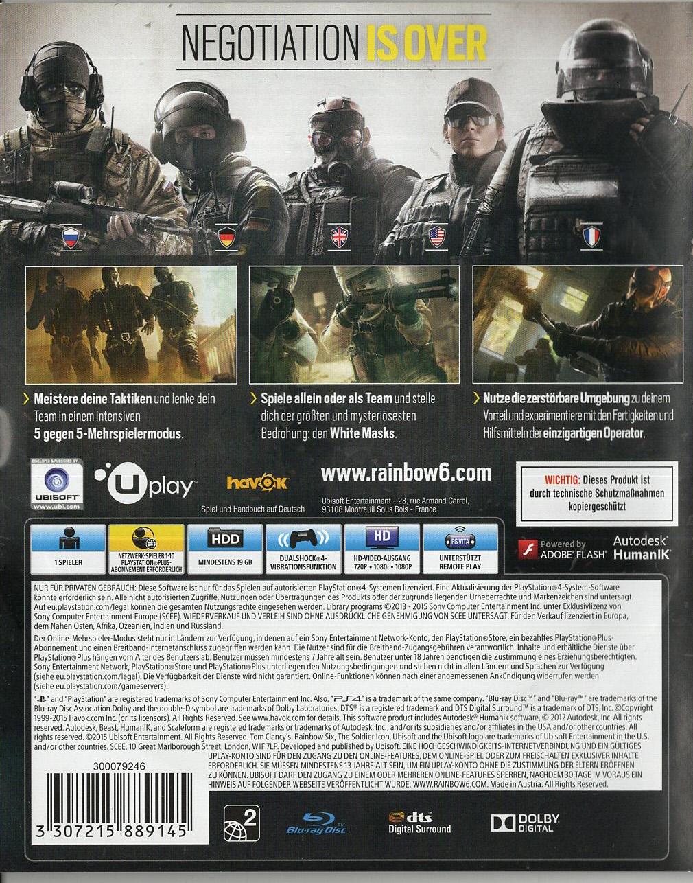 Tom Clancy's Rainbow Six Siege - PlayStation 4 Rückseite