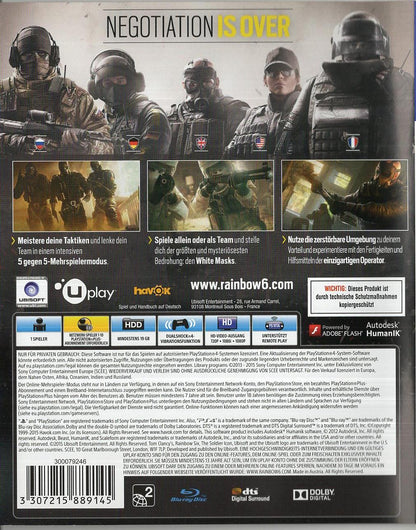 Tom Clancy's Rainbow Six Siege - PlayStation 4 Rückseite