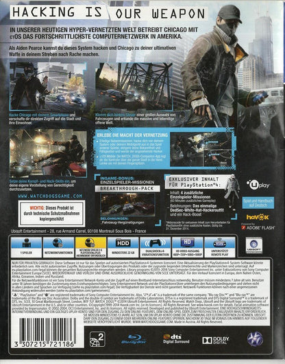 Watch Dogs - PlayStation 4 Rückseite