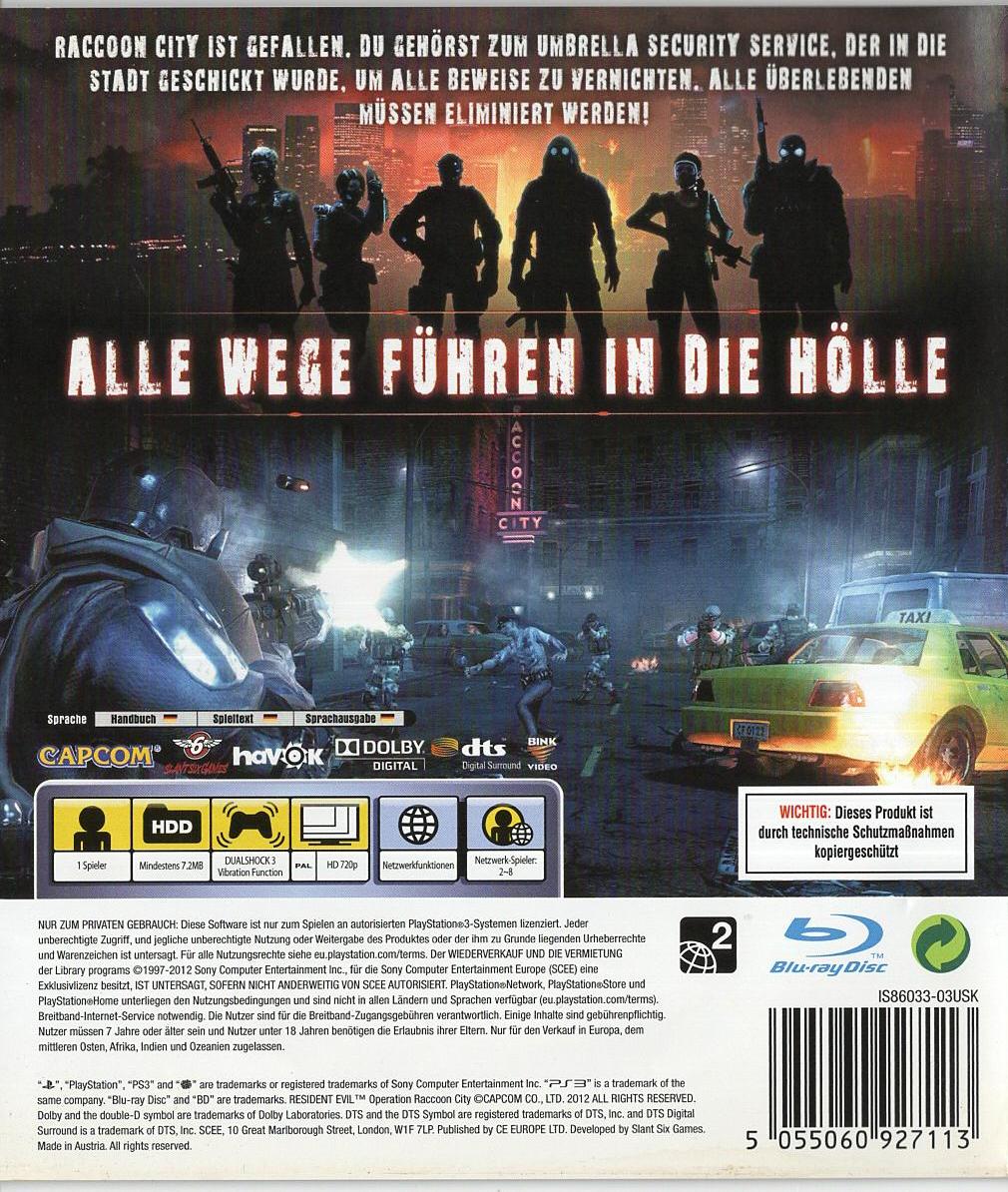 Resident Evil: Operation Raccoon City - PlayStation 3 Rückseite