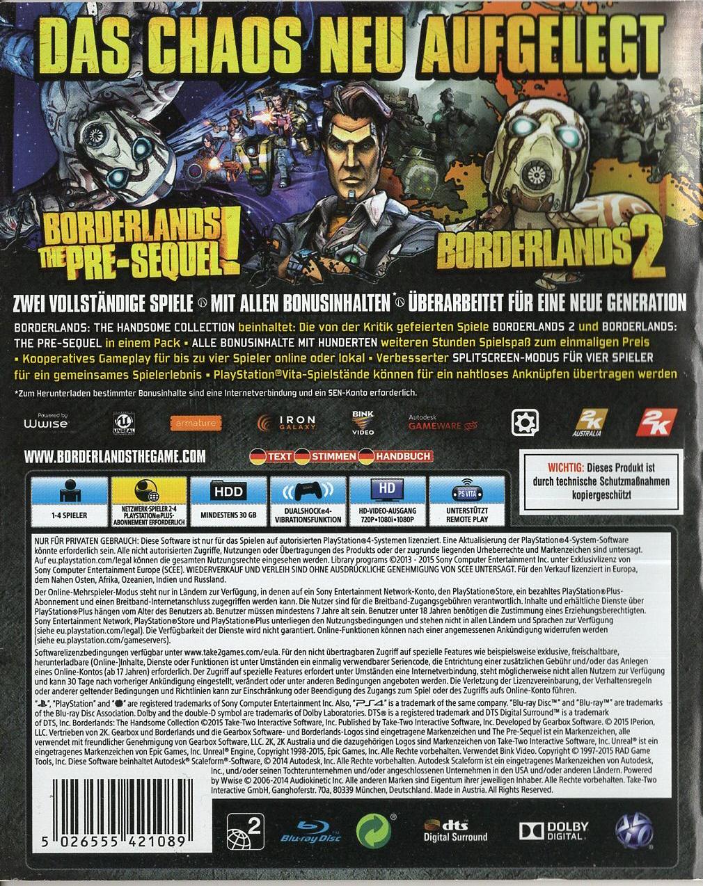 Borderlands: The Handsome Collection - PlayStation 4 Rückseite