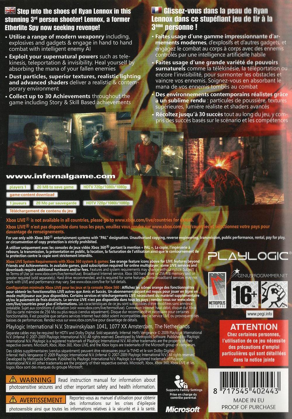 Infernal: Hell's Vengeance - Xbox 360 Rückseite