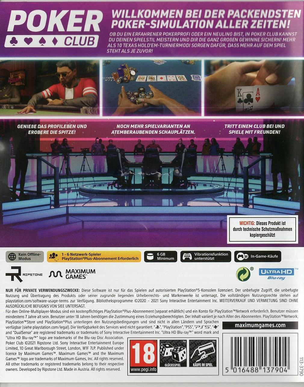 Poker Club - PlayStation 5 Rückseite
