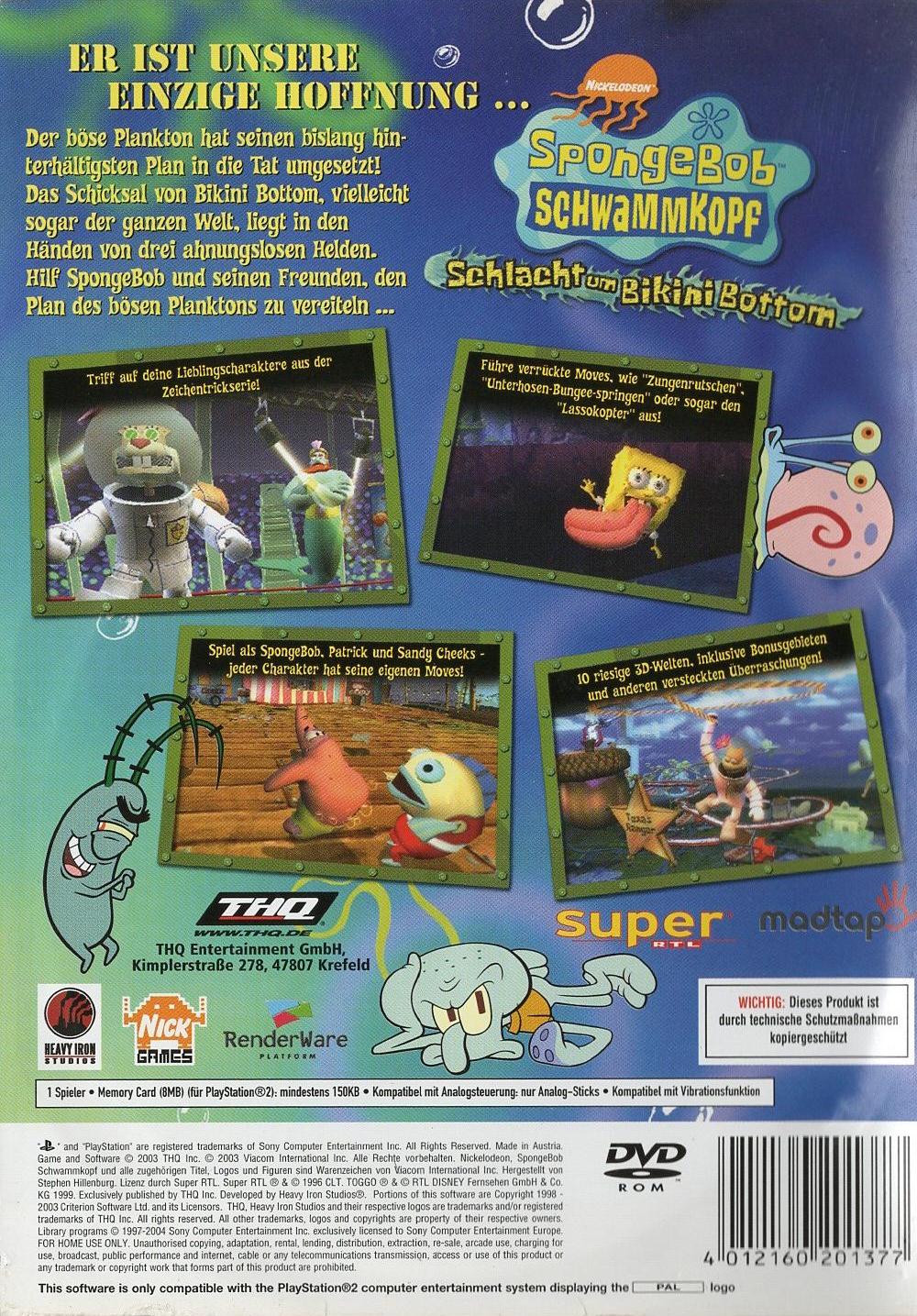 SpongeBob Schwammkopf: Schlacht um Bikini Bottom - PlayStation 2 Rückseite