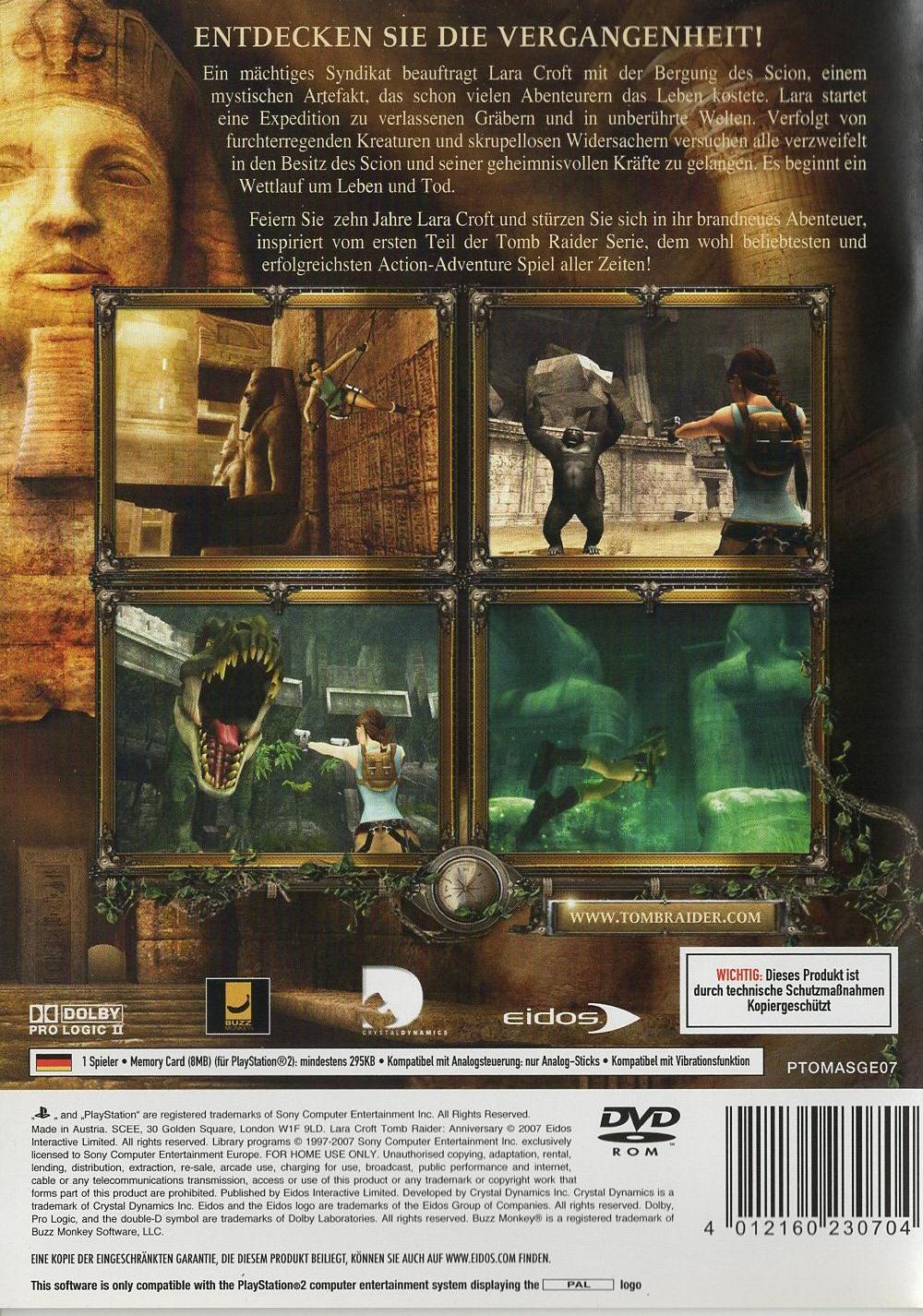 Lara Croft Tomb Raider: Anniversary - PlayStation 2 Rückseite