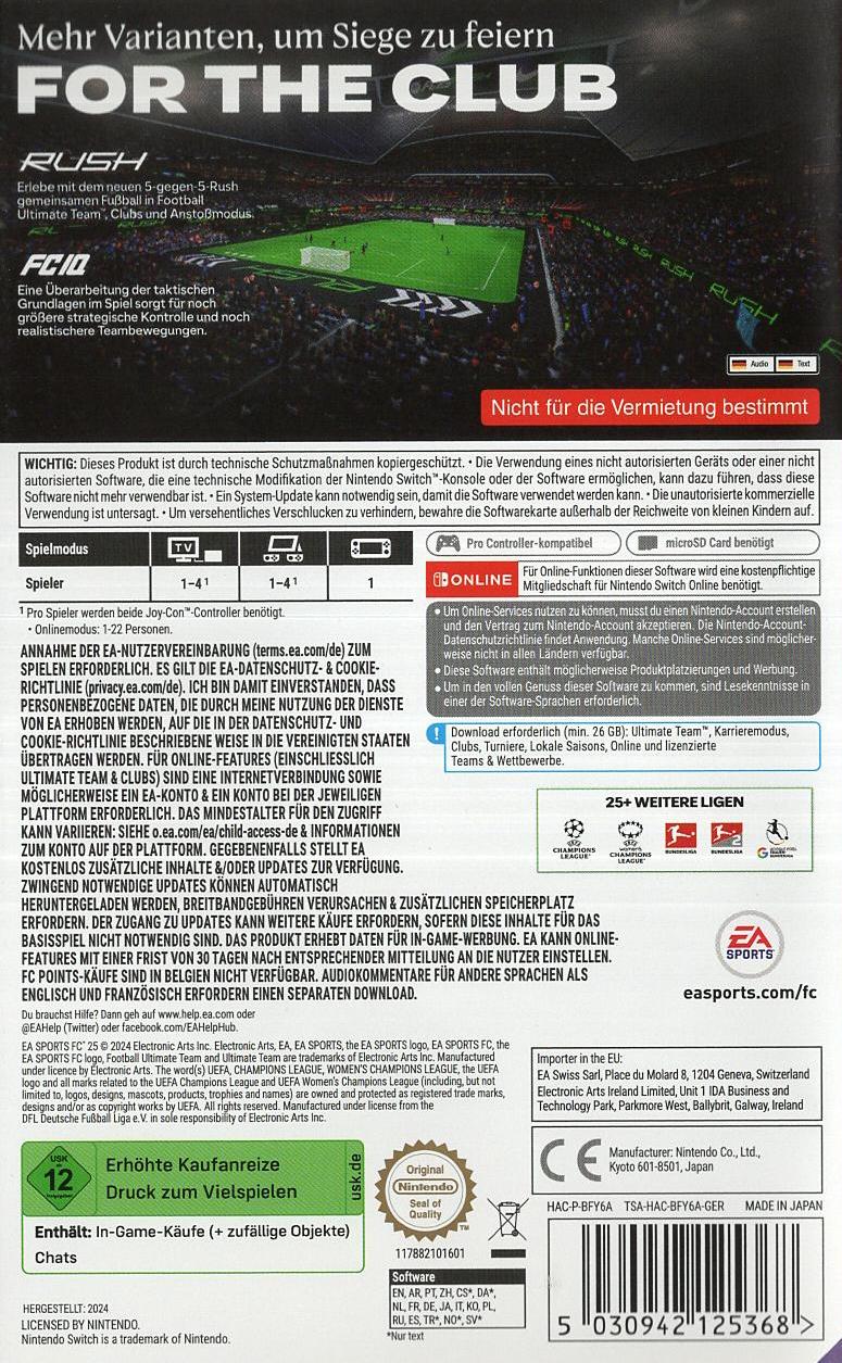 EA Sports FC 25 - Nintendo Switch Rückseite