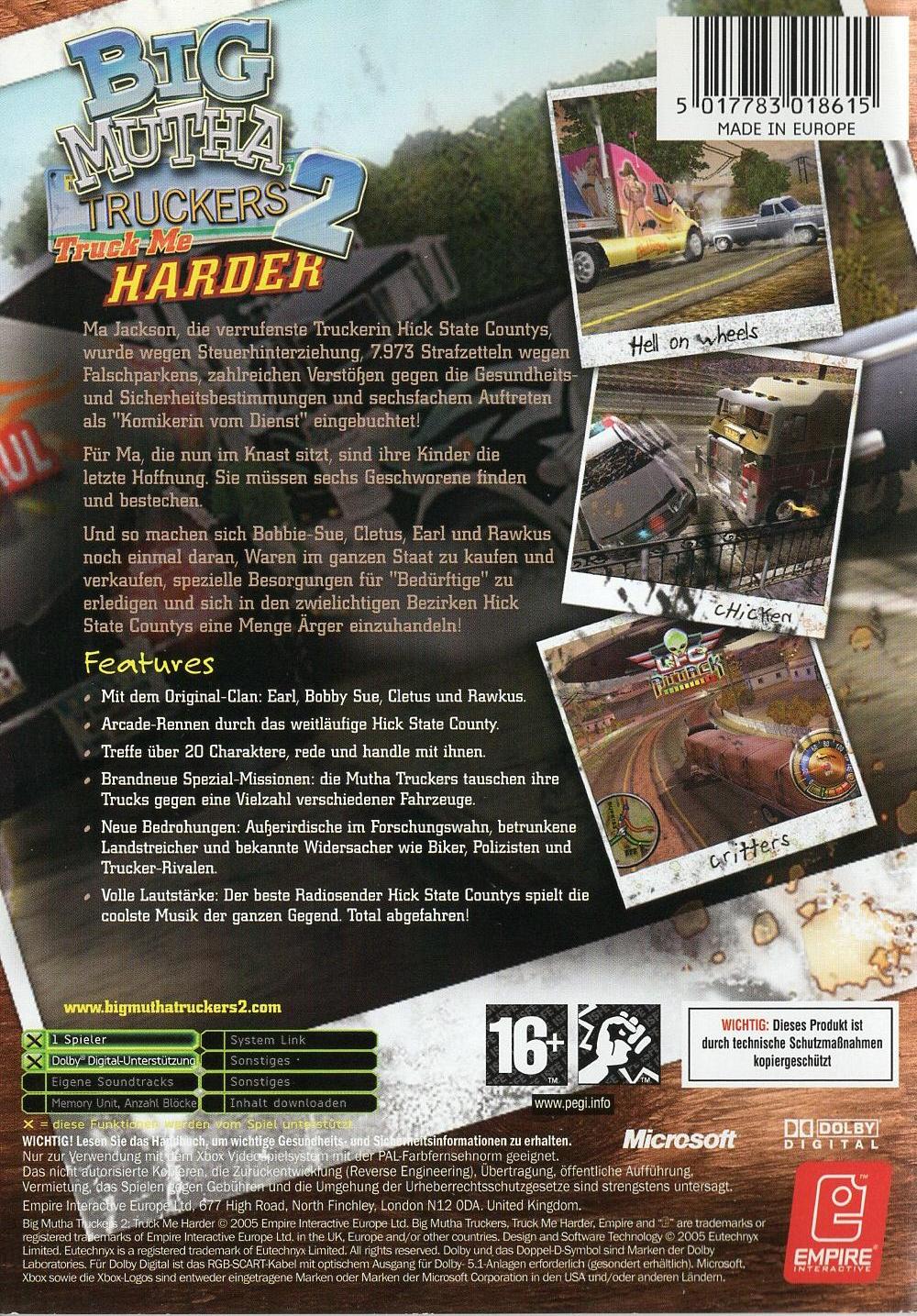 Big Mutha Truckers 2: Truck Me Harder - Xbox Rückseite