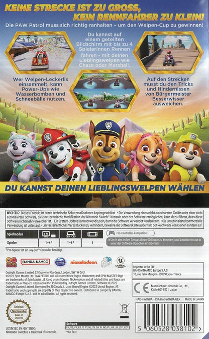PAW Patrol: Grand Prix - Nintendo Switch Rückseite