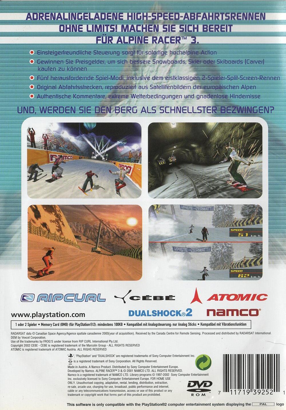 Alpine Racer 3 - PlayStation 2 Rückseite