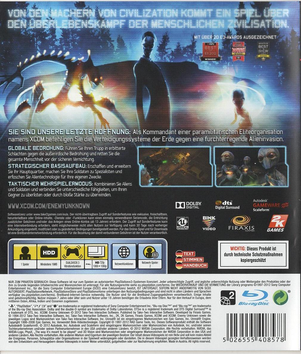 XCOM: Enemy Unknown - PlayStation 3 Rückseite
