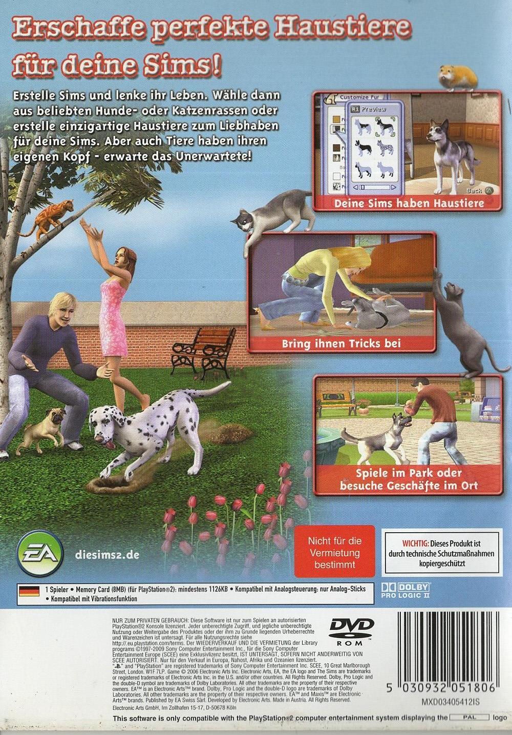 Die Sims 2 Haustiere - PlayStation 2 Rückseite