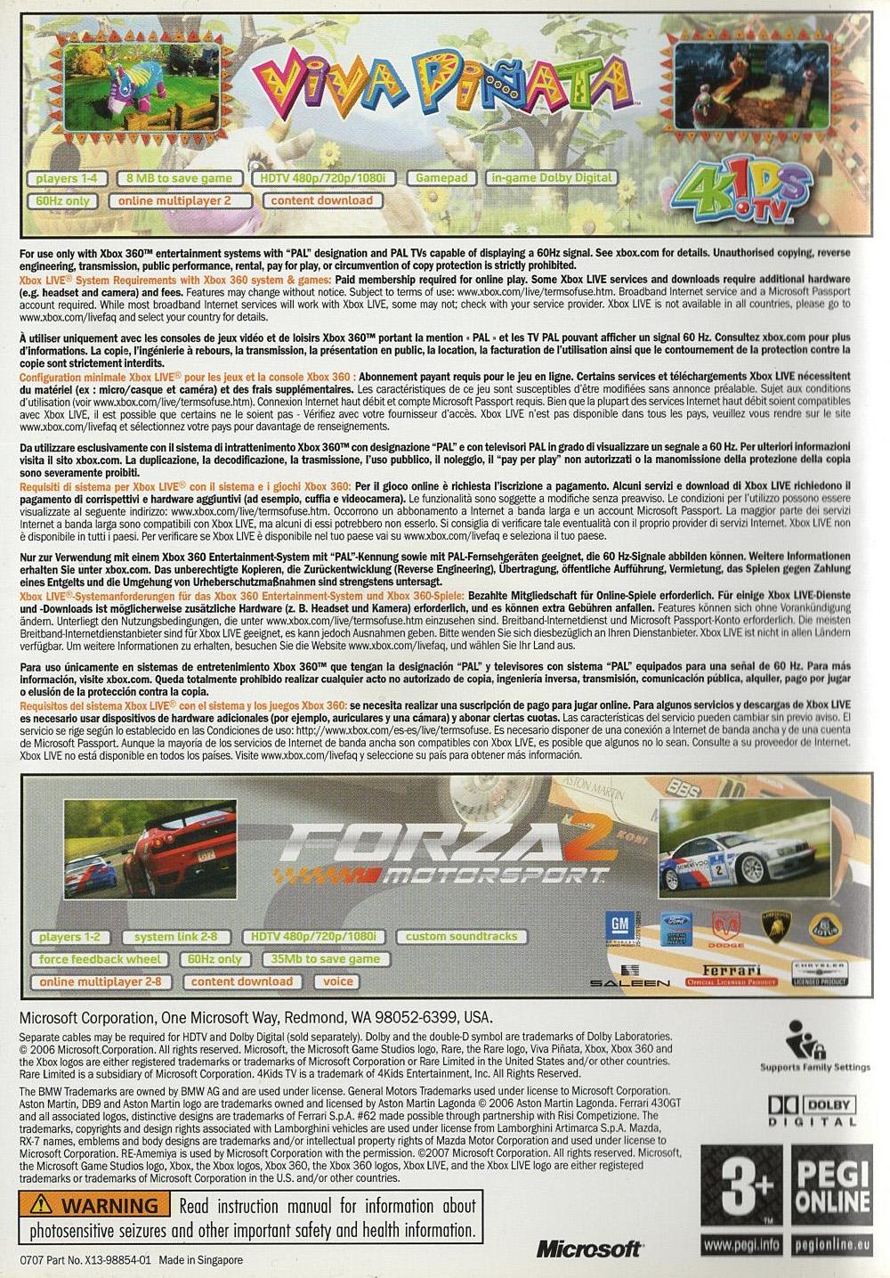Viva Piñata & Forza 2 Bundle - Xbox 360 Rückseite
