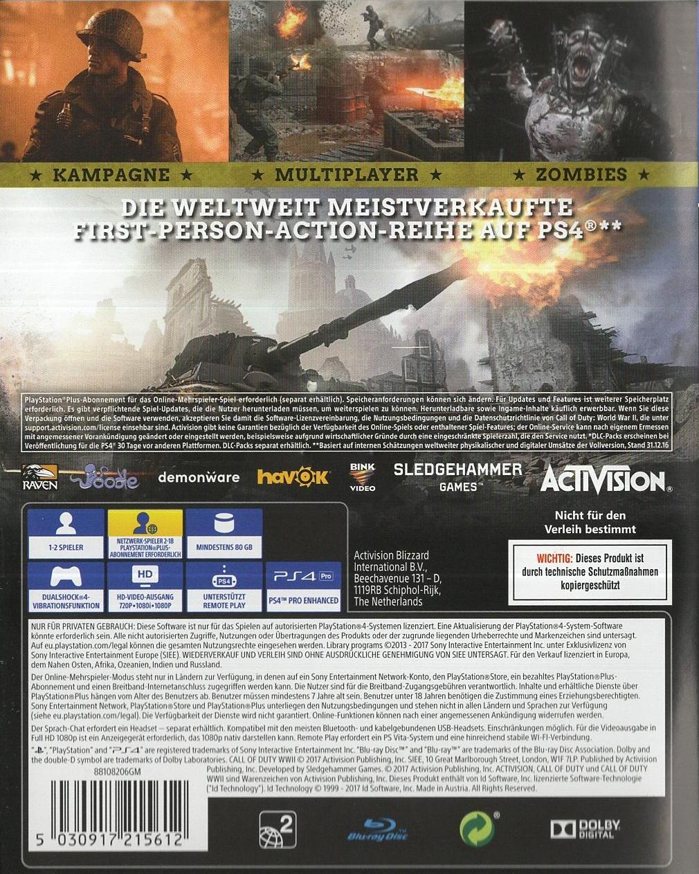Call of Duty WWII - PlayStation 4 Rückseite