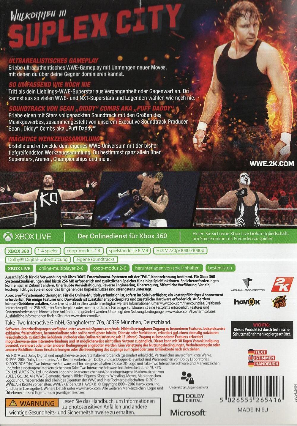 WWE 2K17 - Xbox 360 Rückseite