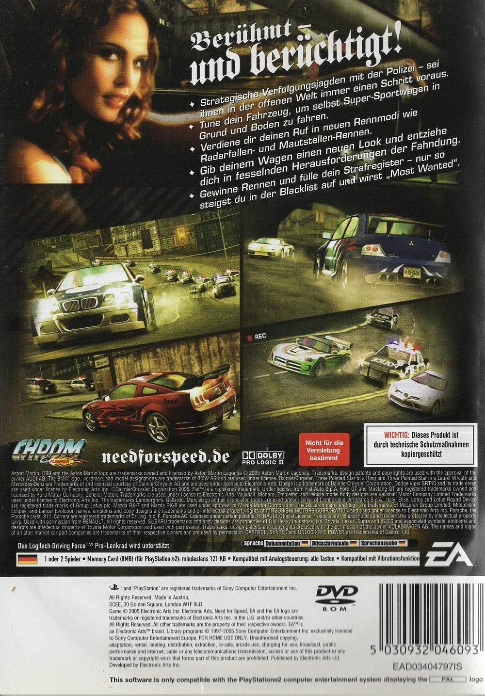 Need for Speed: Most Wanted - PlayStation 2 Rückseite