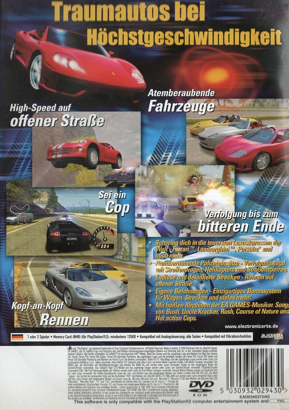 Need for Speed: Hot Pursuit 2 - PlayStation 2 Rückseite