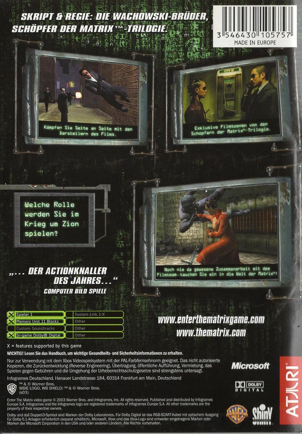 Enter the Matrix - Xbox Rückseite