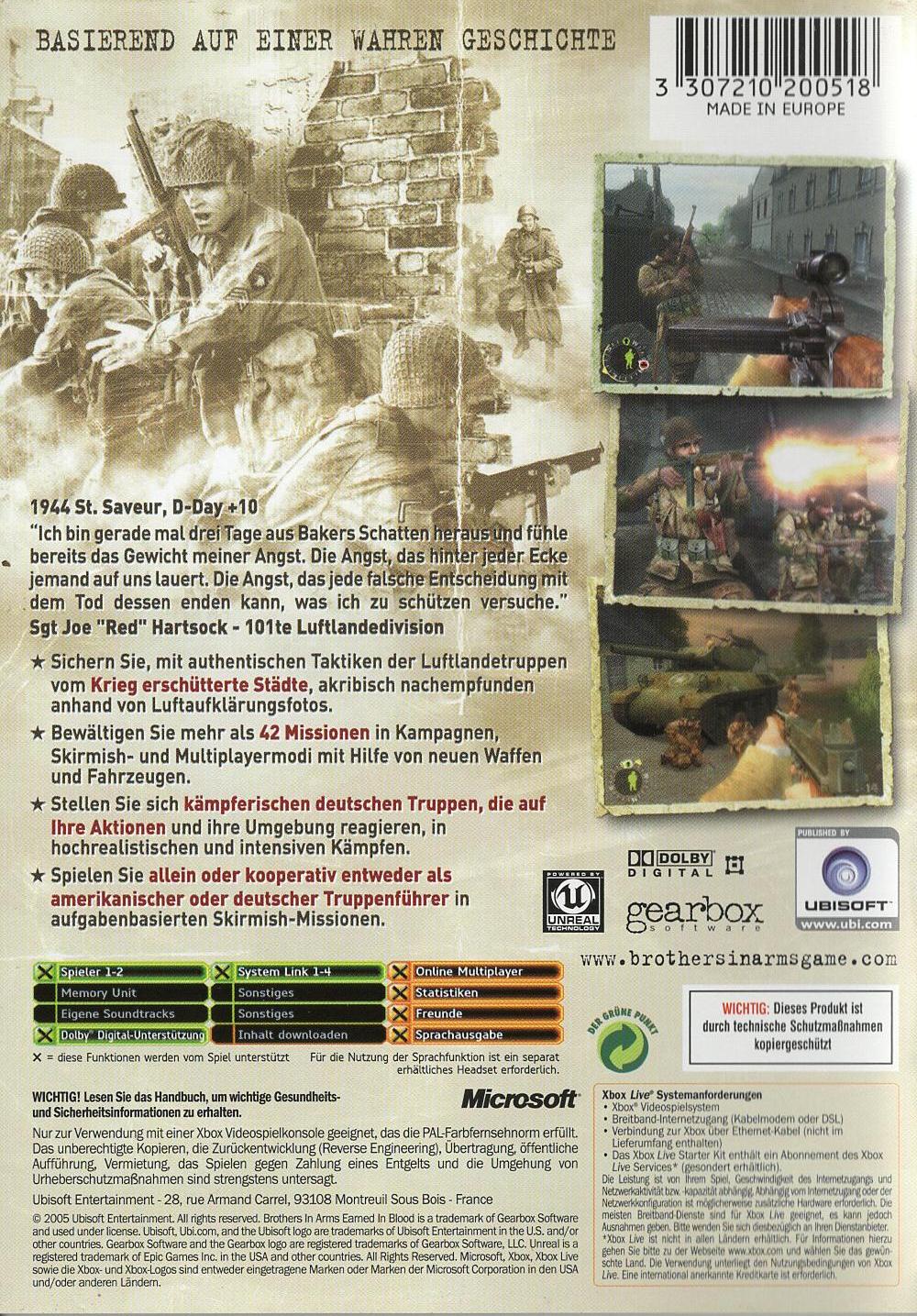 Brothers in Arms: Earned in Blood - Xbox Rückseite
