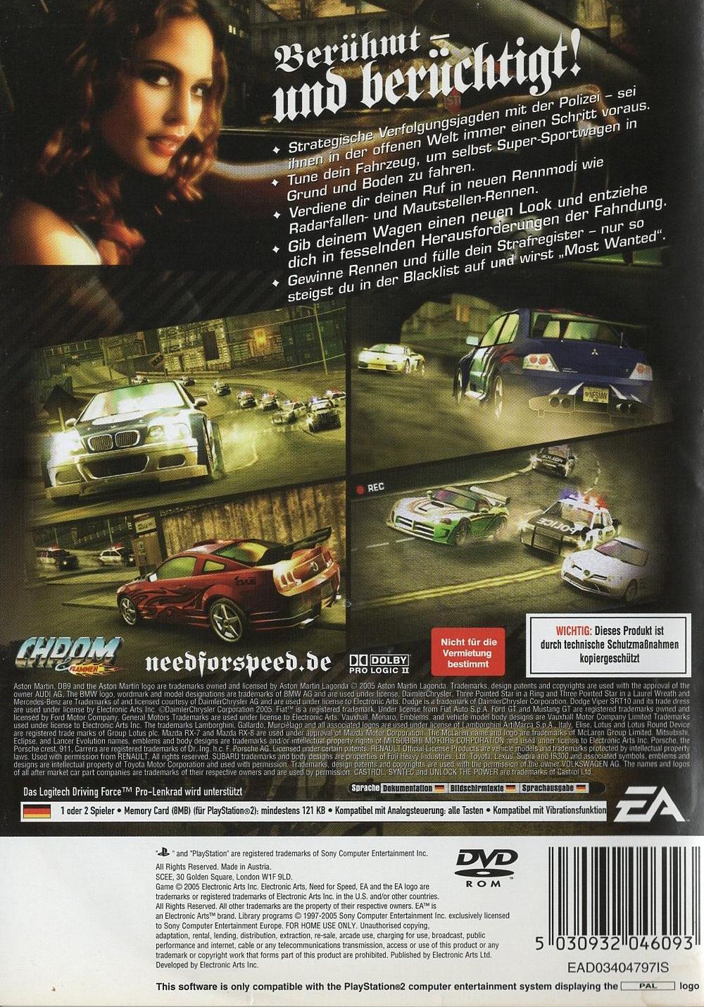 Need For Speed Most Wanted - PlayStation 2 Rückseite
