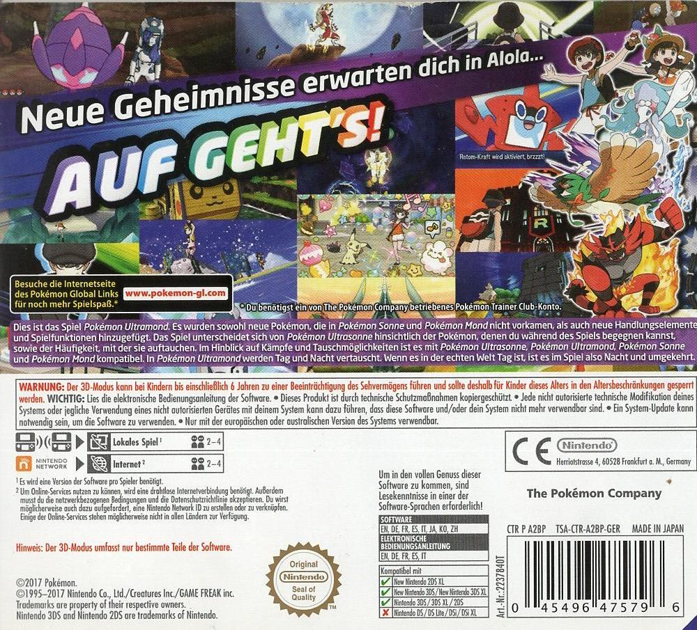 Pokémon Ultramond - Nintendo 3DS Rückseite