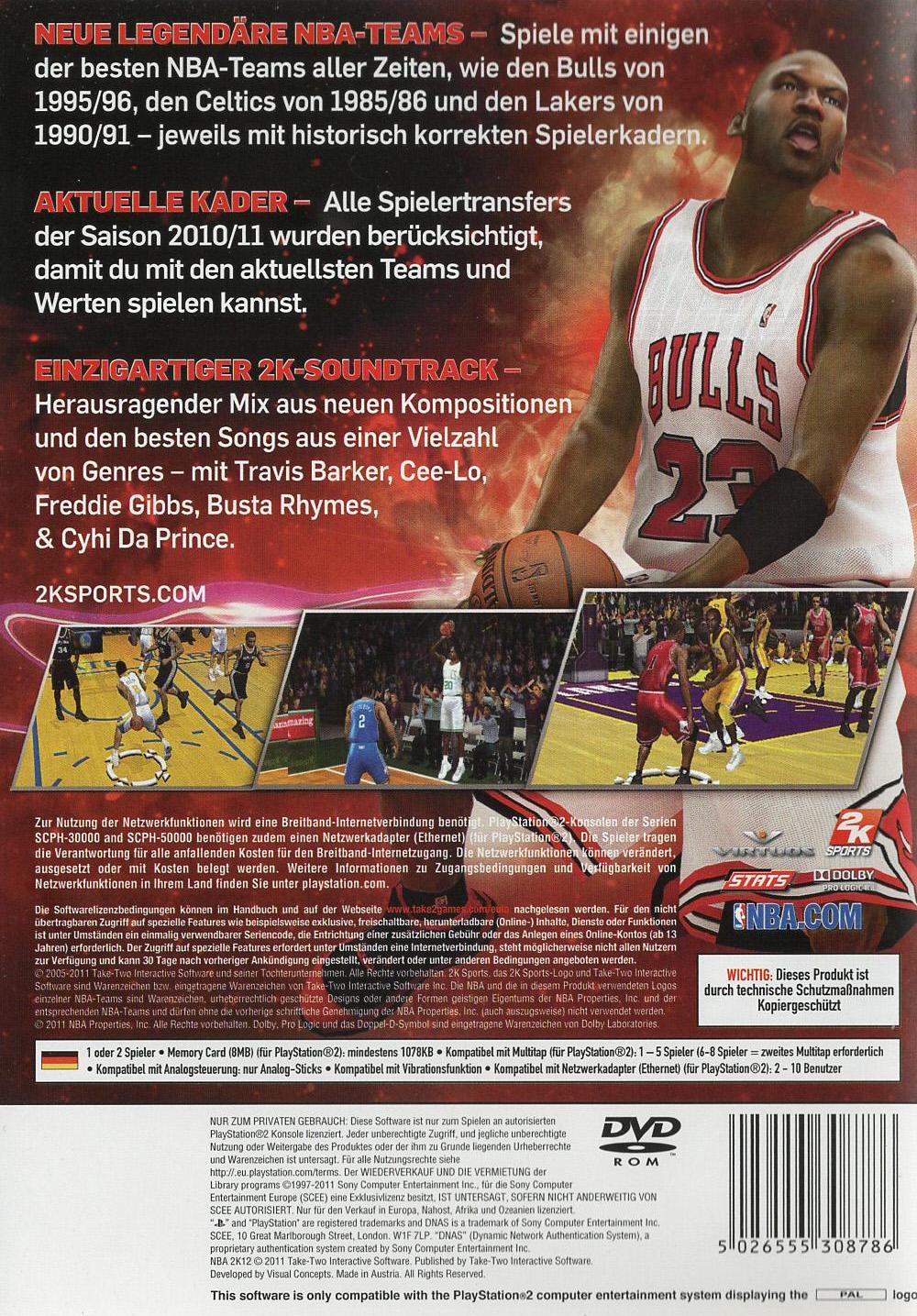 NBA 2K12 - PlayStation 2 Rückseite