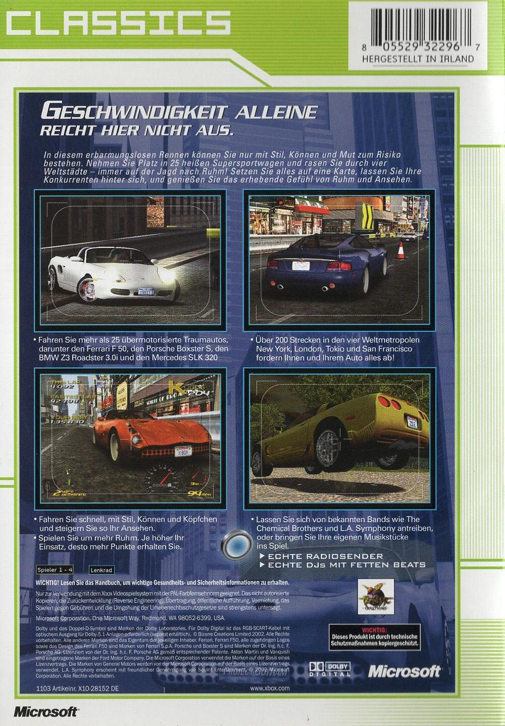 Project Gotham Racing - Xbox Rückseite