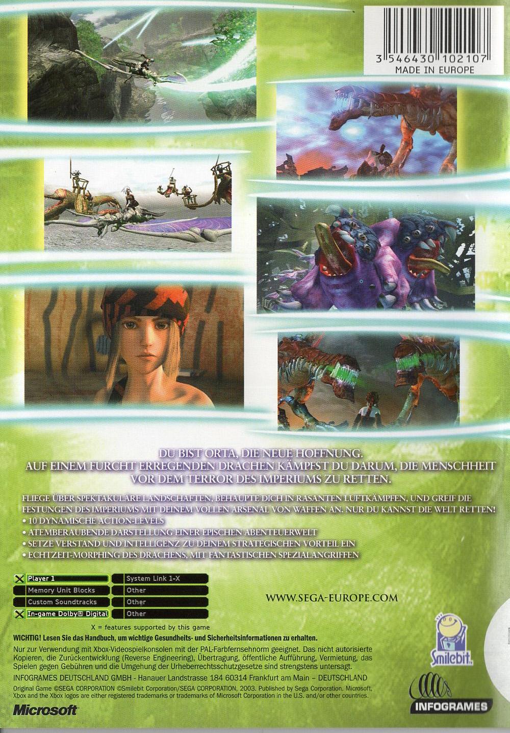 Panzer Dragoon Orta - Xbox Rückseite