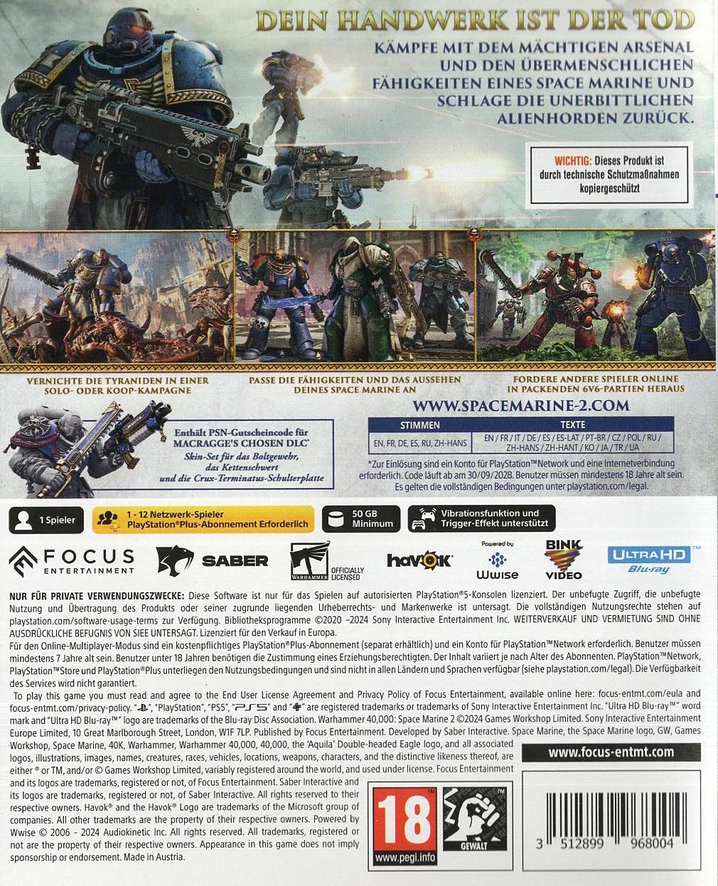Warhammer 40,000: Space Marine 2 - PlayStation 5 Rückseite