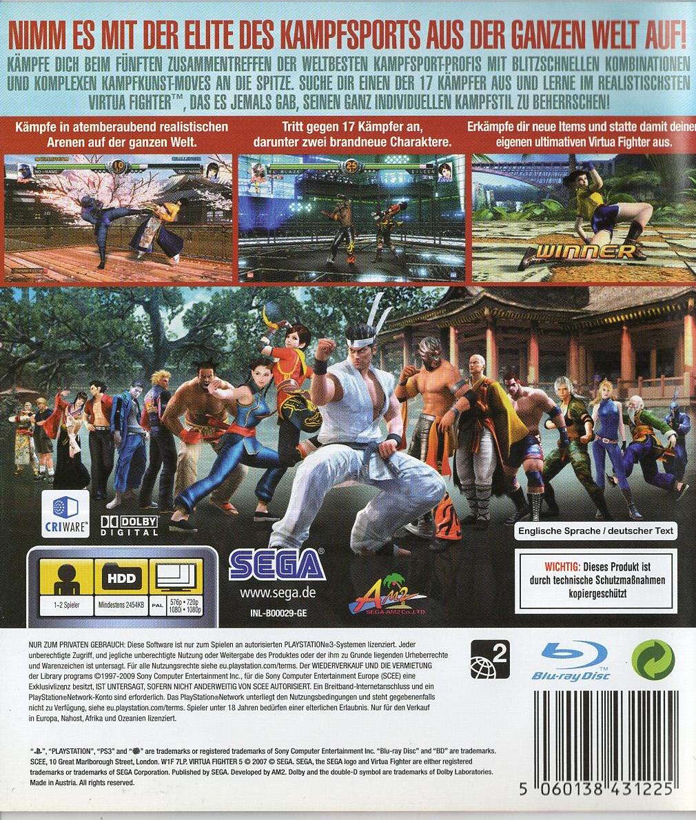 Virtua Fighter 5 - PlayStation 3 Rückseite