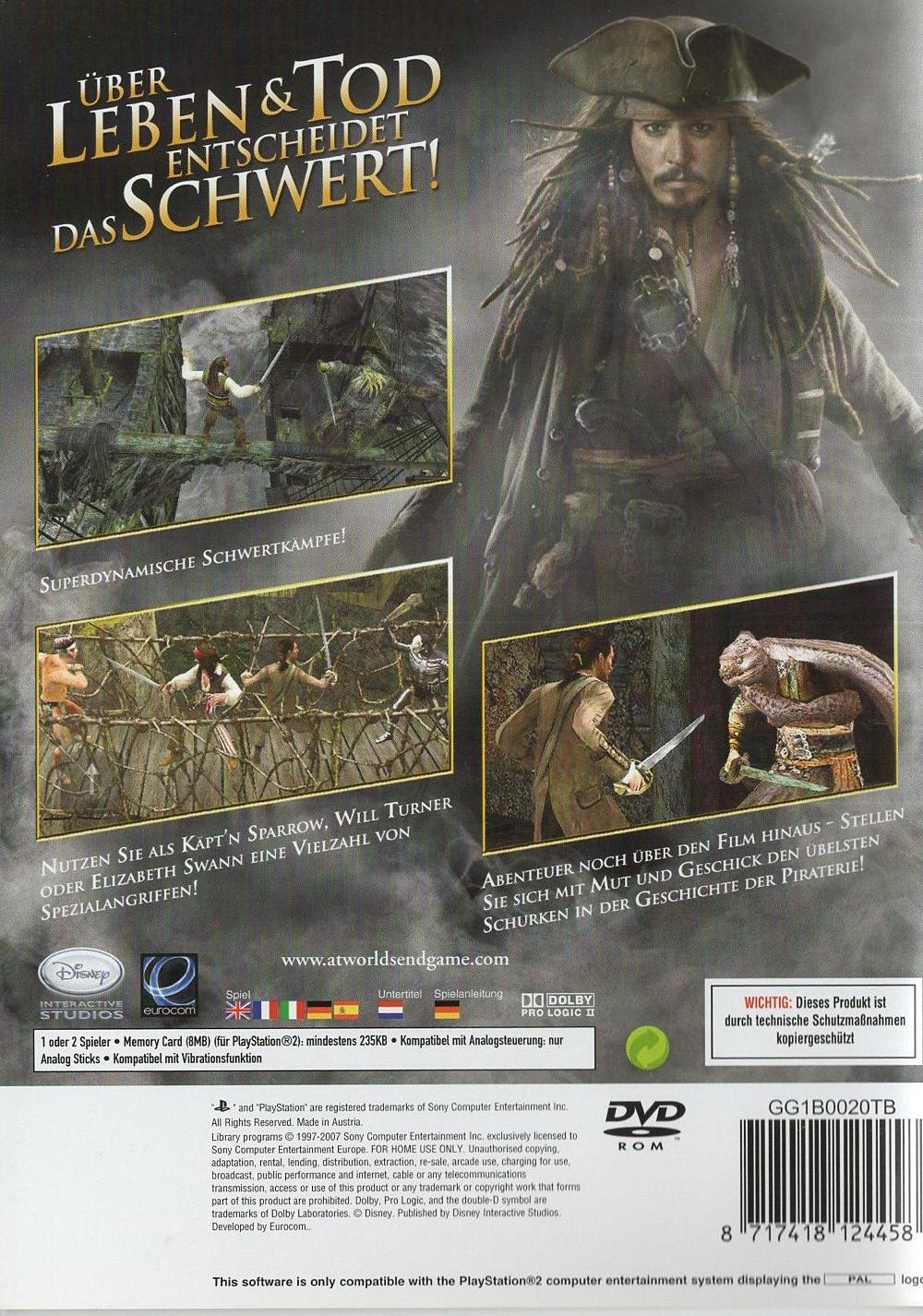 Disney - Pirates of the Caribbean: Am Ende der Welt - PlayStation 2 Rückseite