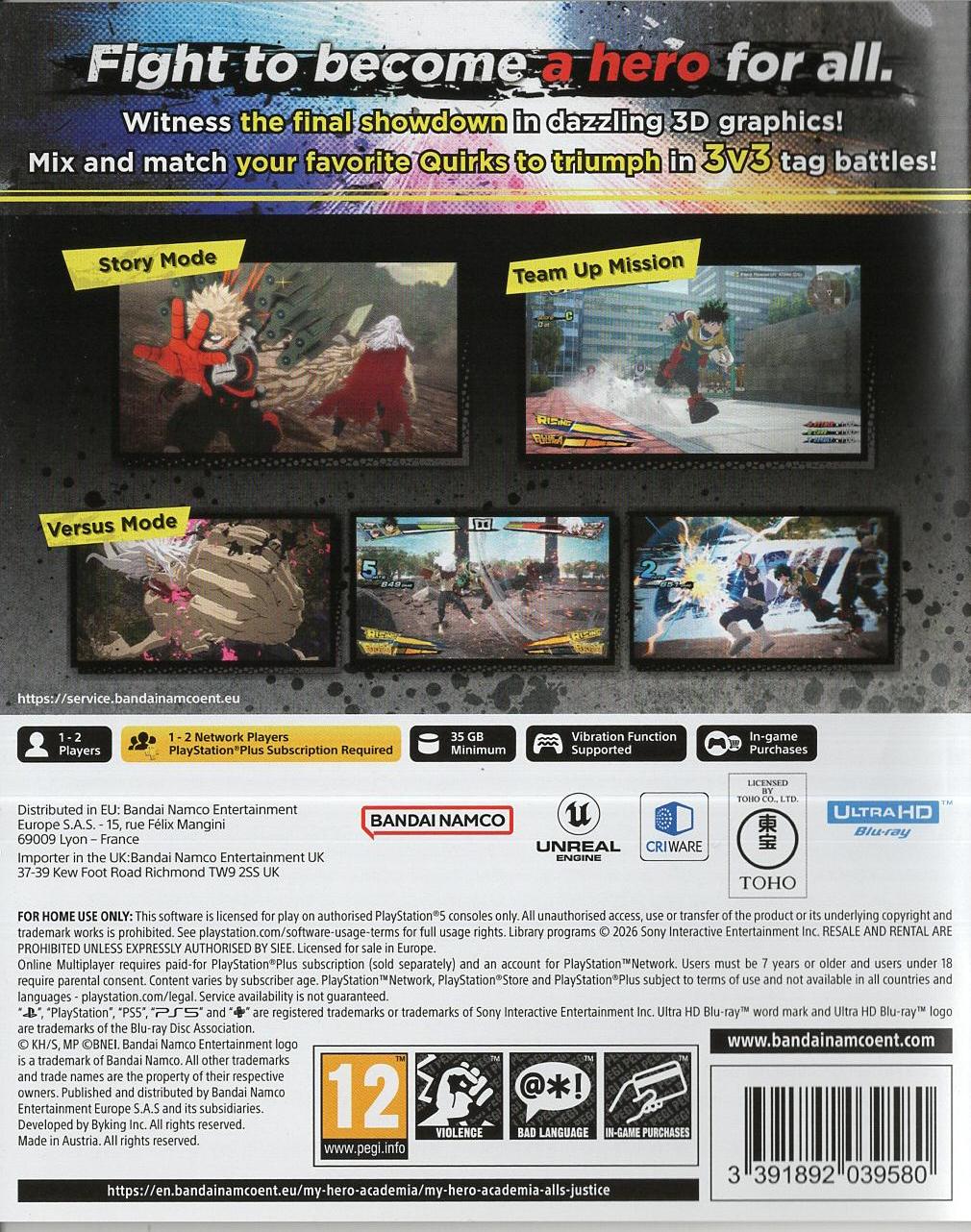 My Hero Academia: All Justice - PlayStation 5 Rückseite