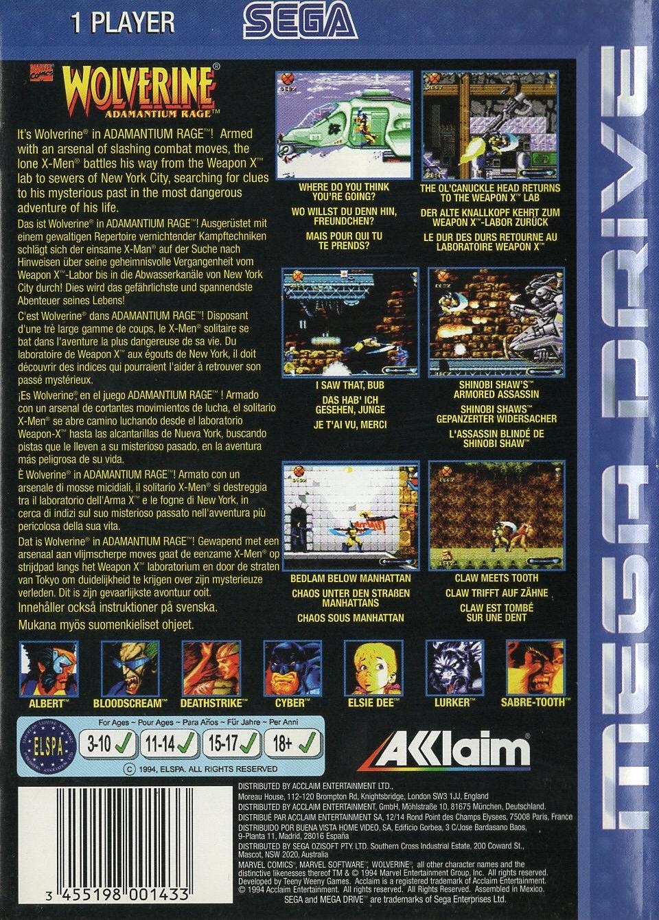 Wolverine: Adamantium Rage - Sega Mega Drive Rückseite