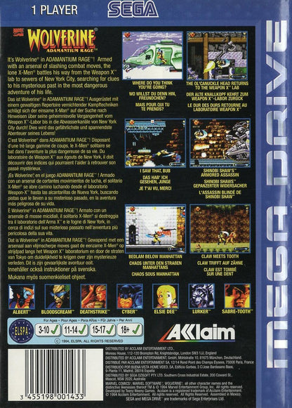 Wolverine: Adamantium Rage - Sega Mega Drive Rückseite