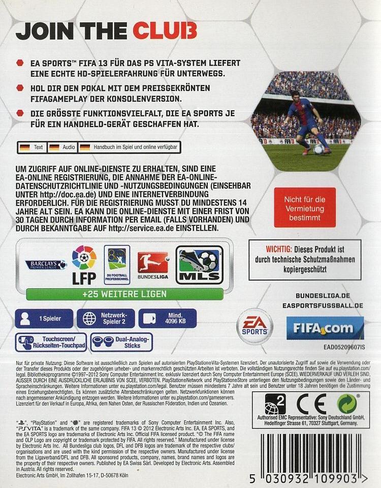 FIFA 13 - PlayStation Vita Rückseite