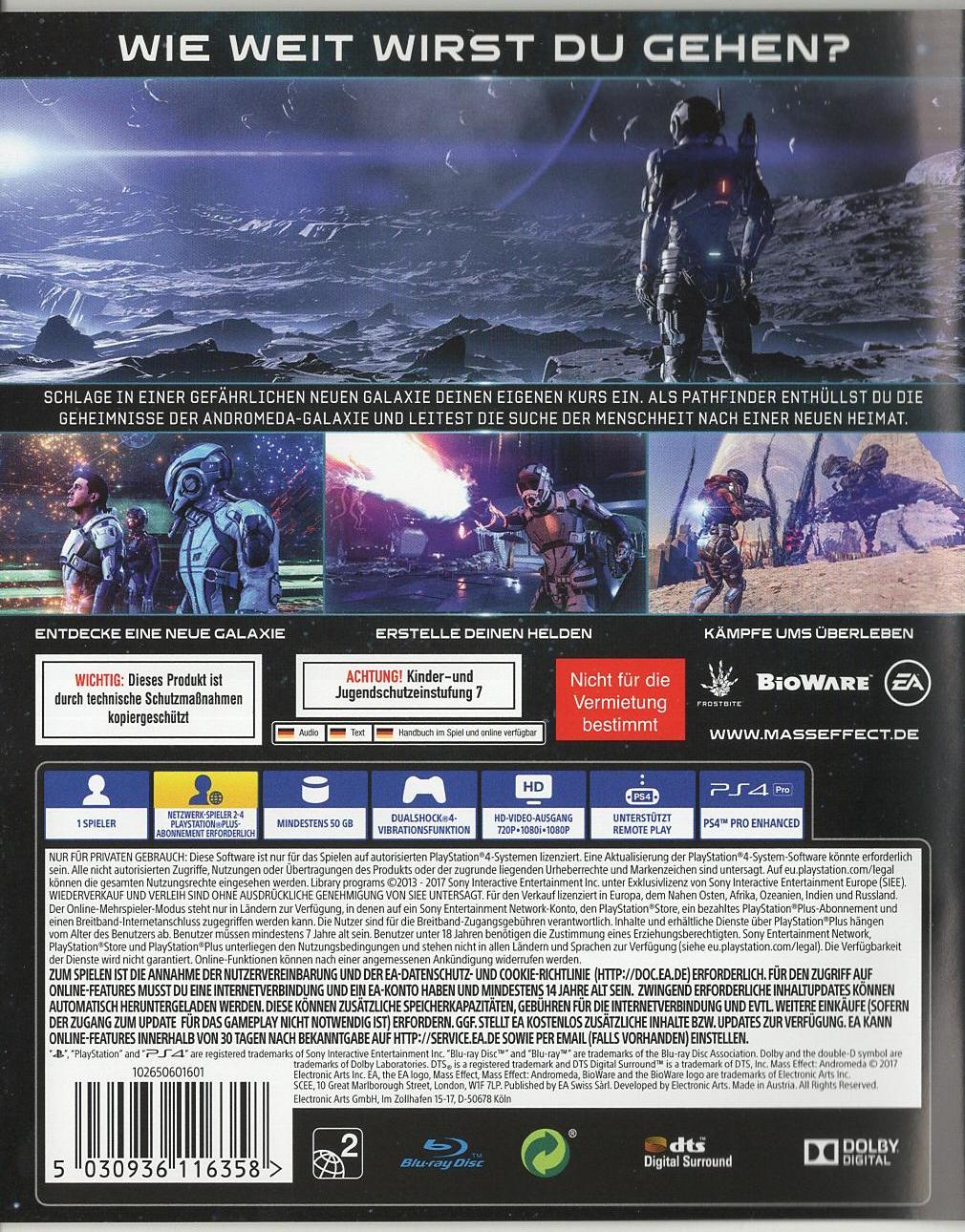 Mass Effect: Andromeda - PlayStation 4 Rückseite