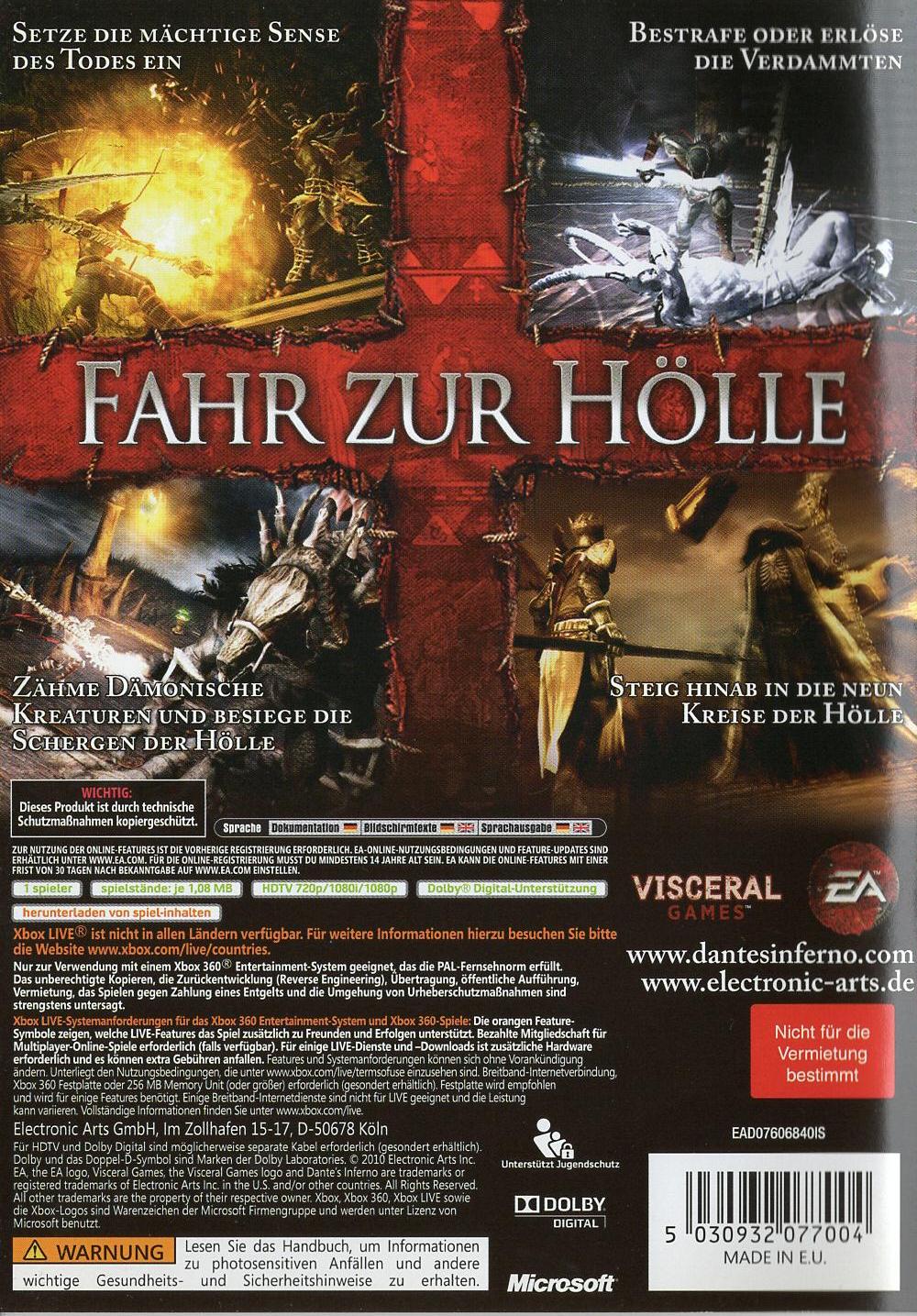 Dante's Inferno - Xbox 360 Rückseite