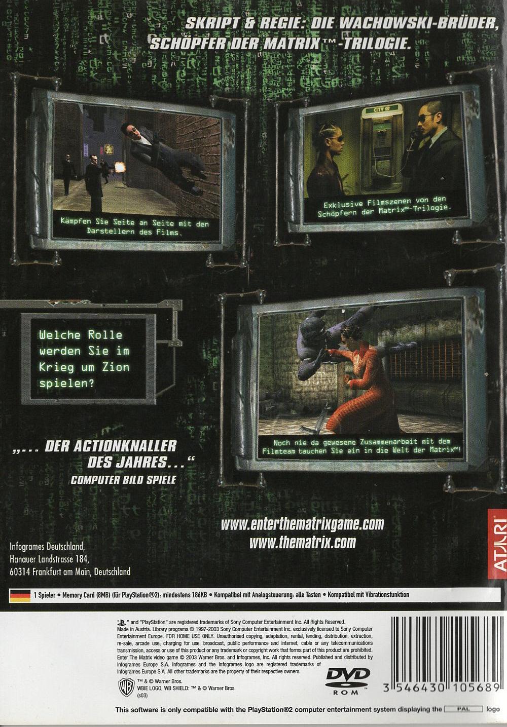 Enter The Matrix - PlayStation 2 Rückseite