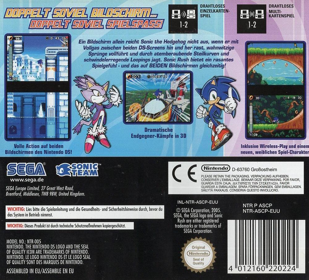 Sonic Rush - Nintendo DS Rückseite
