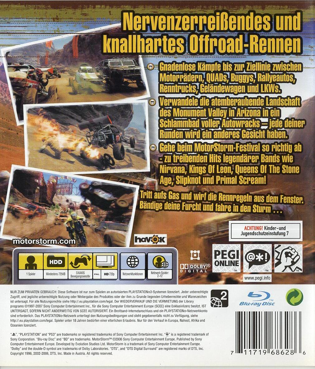 MotorStorm - PlayStation 3 Rückseite