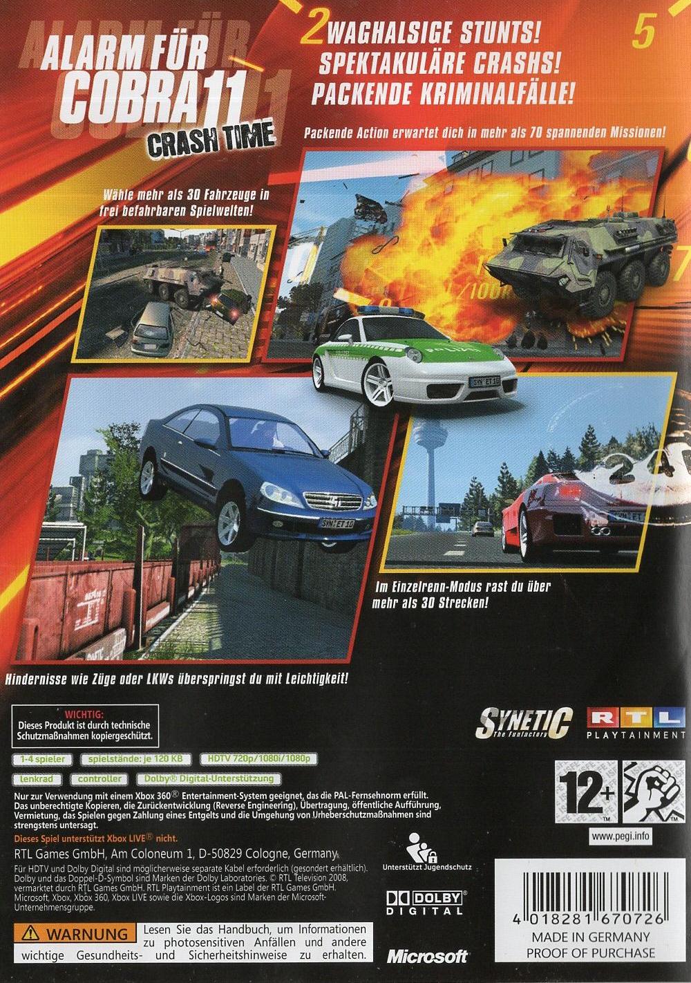 Alarm für Cobra 11: Crash Time - Xbox 360 Rückseite