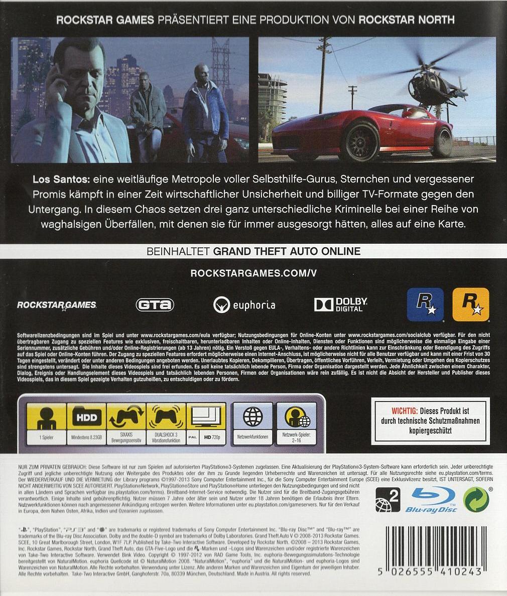 Grand Theft Auto V - PlayStation 3 Rückseite