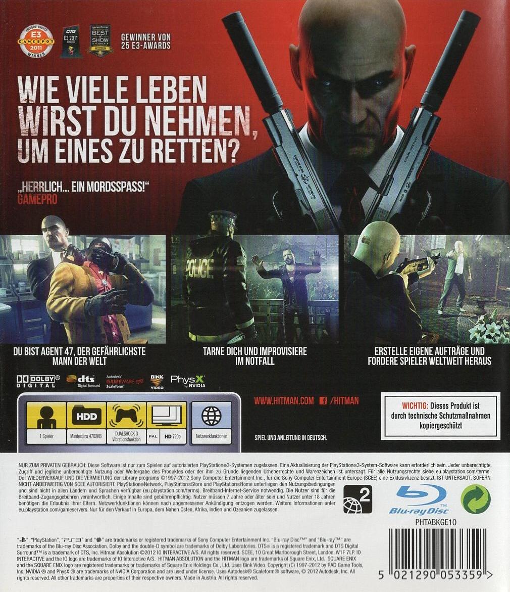 Hitman Absolution Outfit Edition - PlayStation 3 Rückseite