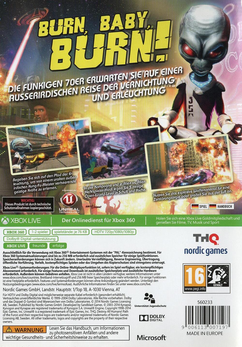 Destroy All Humans! Path of the Furon - Xbox 360 Rückseite