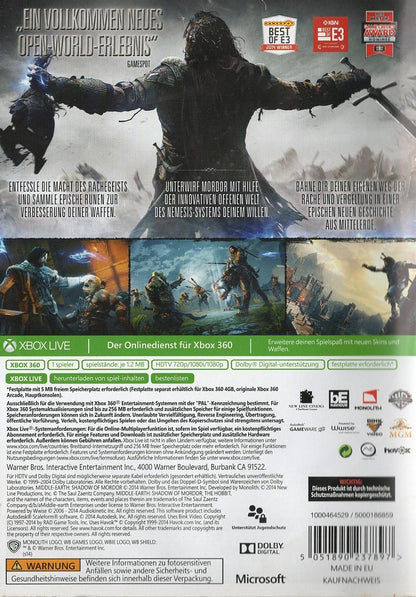 Mittelerde: Mordors Schatten - Xbox 360 Rückseite