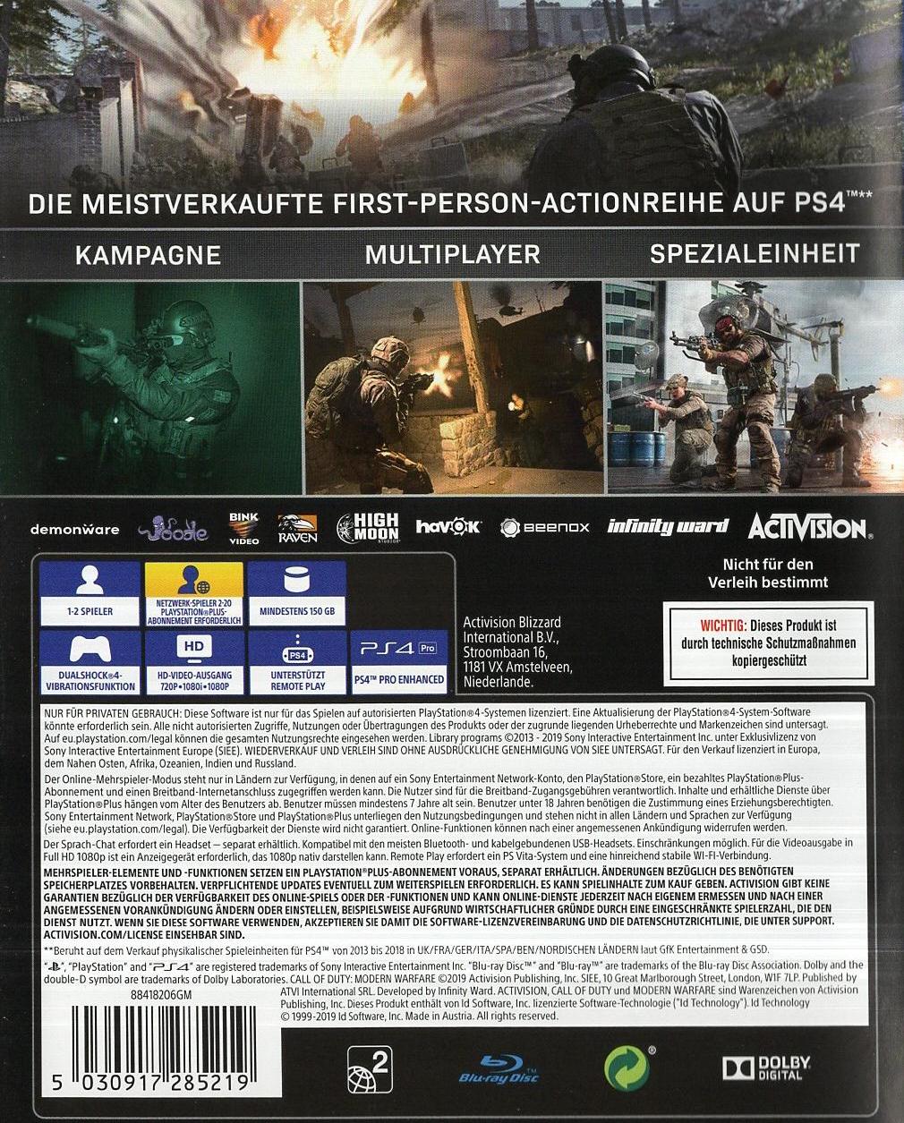 Call of Duty: Modern Warfare - PlayStation 4 Rückseite
