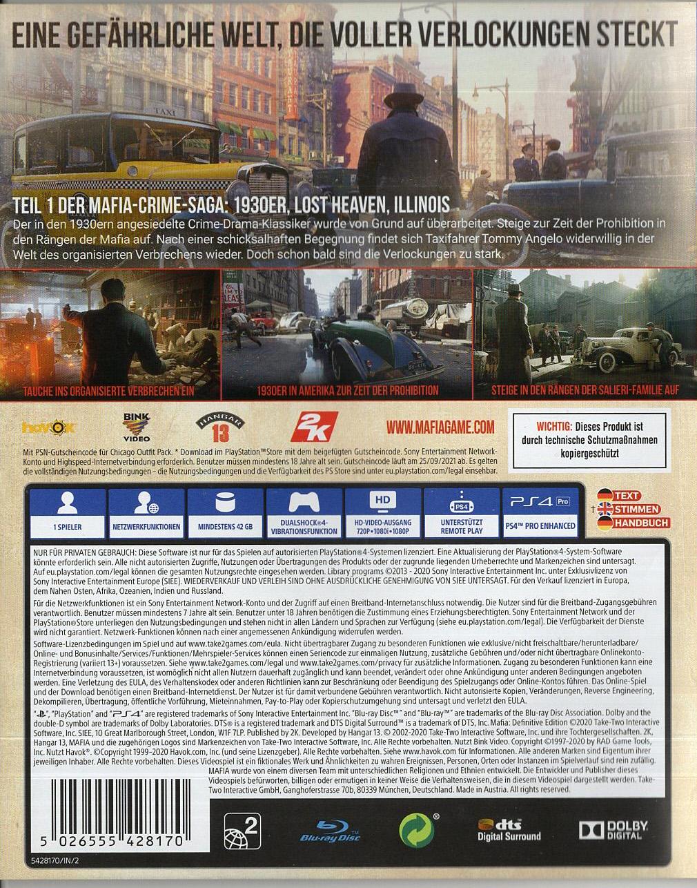 Mafia: Definitive Edition - PlayStation 4 Rückseite