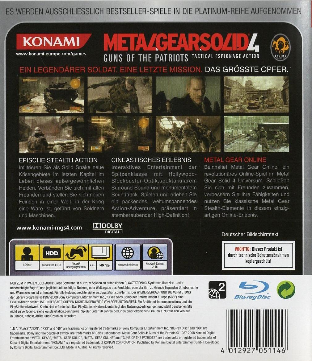 Metal Gear Solid 4: Guns of the Patriots - PlayStation 3 Rückseite