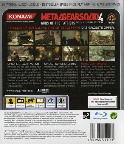 Metal Gear Solid 4: Guns of the Patriots - PlayStation 3 Rückseite