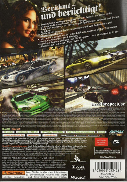 Need for Speed: Most Wanted - Xbox 360 Rückseite